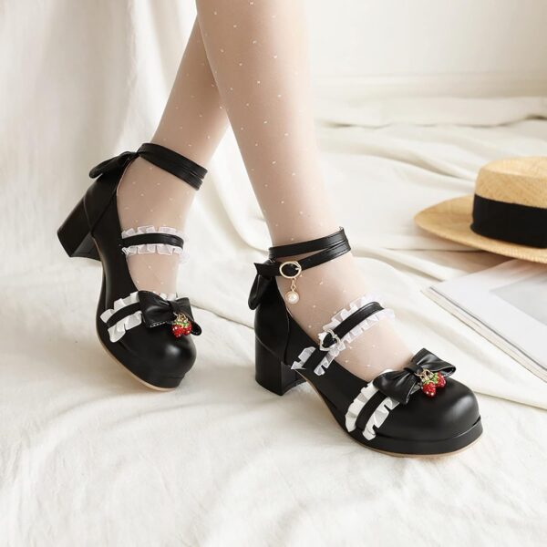 WWricotta Big Girls Gorgeous Shoes Lace Up Pu Material Bow Decorated Thick Heels High Heels Party Wedding Prom Shoes Slippers Baby Girl Kids House Shoes Size 2 - Image 3