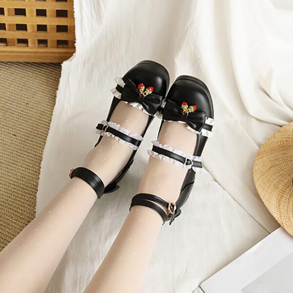 WWricotta Big Girls Gorgeous Shoes Lace Up Pu Material Bow Decorated Thick Heels High Heels Party Wedding Prom Shoes Slippers Baby Girl Kids House Shoes Size 2 - Image 4