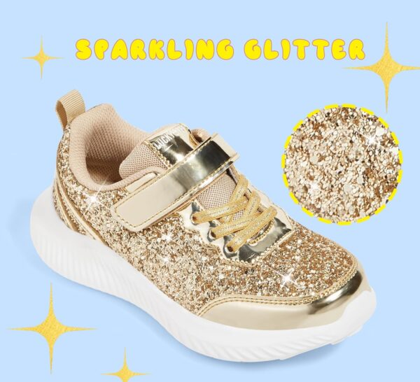 LUCKY STEP Kid's Glitter Fashion Sneakers Sparkly Princess Tennis Bling Shiny Sequins Athletic Walking School Shoes for Children/Boys/Girls - Image 2