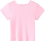 Arshiner Girls T-Shirts Back Hollow Bow Tie Kids Cotton Summer Short Sleeve Tops Cute Leisure Fashion Shirt Round Neck Tee Shirt for Girls 3-14 Years - Image 2