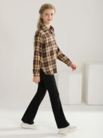Naiyafly Girls 3 Piece Outfits Kids Cami Top + Flare Pants Set with Plaid Shirt Set Youth Girls Long Jacket Tanks Top Flare Leggings Bell Bottom Clothes - Image 3