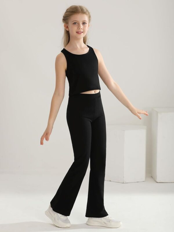 Naiyafly Girls 3 Piece Outfits Kids Cami Top + Flare Pants Set with Plaid Shirt Set Youth Girls Long Jacket Tanks Top Flare Leggings Bell Bottom Clothes - Image 7