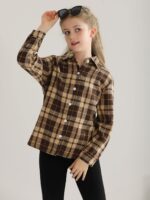 Naiyafly Girls 3 Piece Outfits Kids Cami Top + Flare Pants Set with Plaid Shirt Set Youth Girls Long Jacket Tanks Top Flare Leggings Bell Bottom Clothes - Image 8