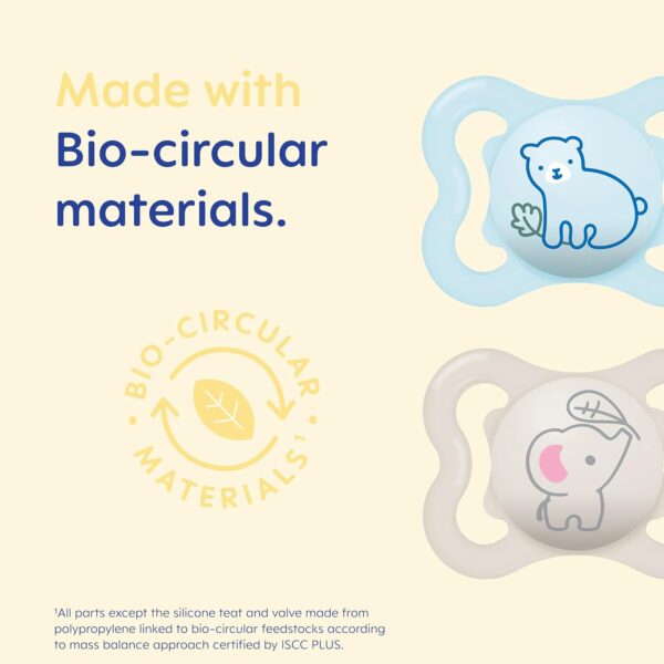 MAM Air Soothers | 0-6 Months | 2 Pack | Newborn Dummies | Comes in Dummy Steriliser Case | Sustainable Materials | Baby Accessories for Newborn | Blue/White (Various Designs) - Image 7