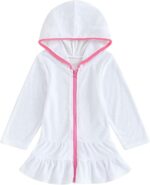 Baby Girls Swim Cover Up Kids Swimsuit Coverup Zip Up Beach Bathing Suit Hooded Bathrobe Absorbent Dress Lace Dresses for Girls Long Sleeve Beach Dress