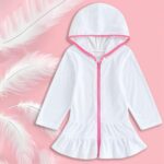 Baby Girls Swim Cover Up Kids Swimsuit Coverup Zip Up Beach Bathing Suit Hooded Bathrobe Absorbent Dress Lace Dresses for Girls Long Sleeve Beach Dress - Image 3