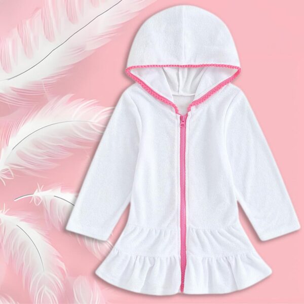 Baby Girls Swim Cover Up Kids Swimsuit Coverup Zip Up Beach Bathing Suit Hooded Bathrobe Absorbent Dress Lace Dresses for Girls Long Sleeve Beach Dress - Image 3
