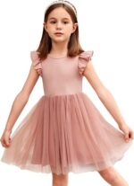 Arshiner Girls' Dresses Toddler Tulle Dress Flying Sleeves Princess Dress Festive Dress Tutu Children's Dress Cotton Party Dress Birthday Wedding Summer Dress 2-7 Year
