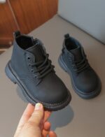 FEOYA Boys Girls Ankle Boots Leather School Boots Waterproof Lace Up Shoes Spring Autumn Short Boots with Zip 3.5-9.5 UK Child - Image 2