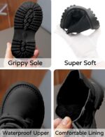 FEOYA Boys Girls Ankle Boots Leather School Boots Waterproof Lace Up Shoes Spring Autumn Short Boots with Zip 3.5-9.5 UK Child - Image 4