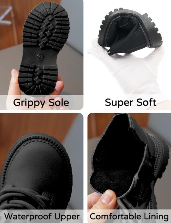 FEOYA Boys Girls Ankle Boots Leather School Boots Waterproof Lace Up Shoes Spring Autumn Short Boots with Zip 3.5-9.5 UK Child - Image 4
