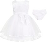 Nimiya Newborn Baby Girls 3D Flower Girl Dress Wedding Pageant Birthday Party Dress with Bloomers Outfit Set Ivory 6-9 Months