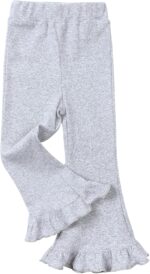 FEOYA Girls Ribbed Flared Leggings Cotton Ruffle Leggings Bell Bottoms Yoga Pants Casual High Waisted for Dance Workout