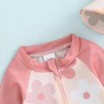 LYSINK Toddler Baby Girl Swimsuit Set One Piece Long Sleeve Zip Up Rash Guard Swimwear Sun Protection with Hat 2Pcs Bathing Suit - Image 4