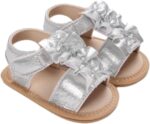 FGUUTYM Toddler Baby Girl Sandals Comfort Premium Outdoor Casual Beach Shoes with Flower Bow Non-Slip Rubber Sole Newborn Toddler Prewalker Baby Sandals 0 12 Months Bicycle, silver, 5 UK Child