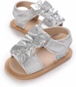 FGUUTYM Toddler Baby Girl Sandals Comfort Premium Outdoor Casual Beach Shoes with Flower Bow Non-Slip Rubber Sole Newborn Toddler Prewalker Baby Sandals 0 12 Months Bicycle, silver, 5 UK Child - Image 2