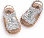 FGUUTYM Toddler Baby Girl Sandals Comfort Premium Outdoor Casual Beach Shoes with Flower Bow Non-Slip Rubber Sole Newborn Toddler Prewalker Baby Sandals 0 12 Months Bicycle, silver, 5 UK Child - Image 4