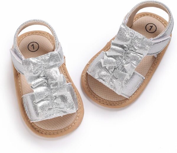 FGUUTYM Toddler Baby Girl Sandals Comfort Premium Outdoor Casual Beach Shoes with Flower Bow Non-Slip Rubber Sole Newborn Toddler Prewalker Baby Sandals 0 12 Months Bicycle, silver, 5 UK Child - Image 4