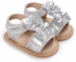 FGUUTYM Toddler Baby Girl Sandals Comfort Premium Outdoor Casual Beach Shoes with Flower Bow Non-Slip Rubber Sole Newborn Toddler Prewalker Baby Sandals 0 12 Months Bicycle, silver, 5 UK Child - Image 5