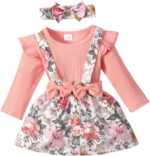 Newborn Baby Girl Dress Ruffle Long Sleeve with Floral Print for Baby Girl Romper Set