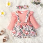 Newborn Baby Girl Dress Ruffle Long Sleeve with Floral Print for Baby Girl Romper Set - Image 2