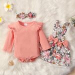 Newborn Baby Girl Dress Ruffle Long Sleeve with Floral Print for Baby Girl Romper Set - Image 3