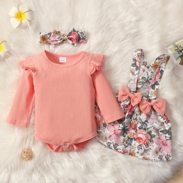 Newborn Baby Girl Dress Ruffle Long Sleeve with Floral Print for Baby Girl Romper Set - Image 3