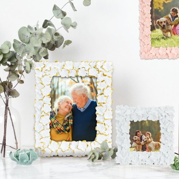Hiwhy 10x10 CM Flowers Photo Frame 4x4 Inch for Pets Pictures Baby Photos, Table Top or Wall Mount, White and Gold - Image 6