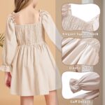 JiAmy Girls Dress Long Sleeve Square Neck Dresses Spring Summer Kids Casual Elegant Wedding Party A-Line Skirt Clothes for Girl 4-14 Years - Image 2