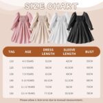 JiAmy Girls Dress Long Sleeve Square Neck Dresses Spring Summer Kids Casual Elegant Wedding Party A-Line Skirt Clothes for Girl 4-14 Years - Image 5