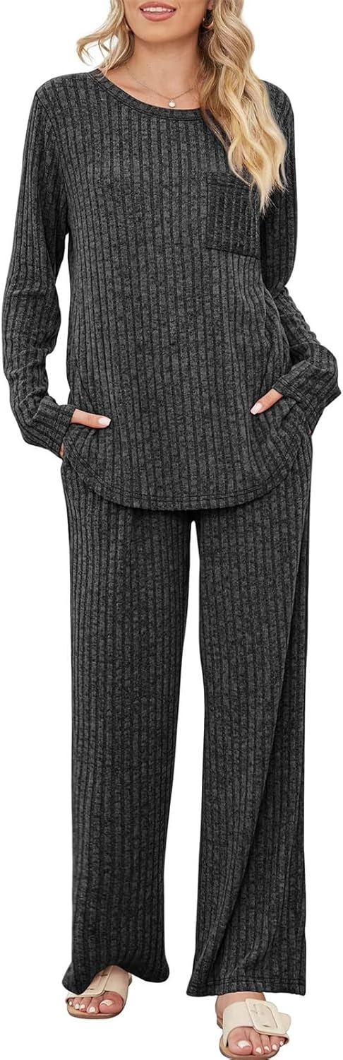 1742877290_61aZUh2n2pL._AC_SL1500_.jpg SotRong Ribbed Lounge Wear Sets for Women Uk Casual Two Piece Outfits Winter Autumn Warm Cozy Matching Pajamas Set Loose Baggy Leisure Suits Soft Homewear Sleepwear Nightwear S-2XL - Image 1