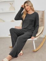 SotRong Ribbed Lounge Wear Sets for Women Uk Casual Two Piece Outfits Winter Autumn Warm Cozy Matching Pajamas Set Loose Baggy Leisure Suits Soft Homewear Sleepwear Nightwear S-2XL - Image 3