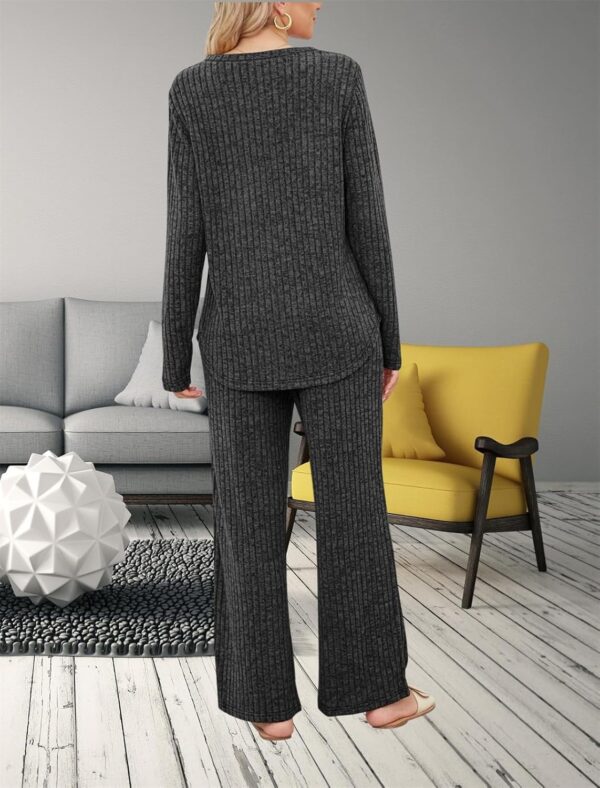 SotRong Ribbed Lounge Wear Sets for Women Uk Casual Two Piece Outfits Winter Autumn Warm Cozy Matching Pajamas Set Loose Baggy Leisure Suits Soft Homewear Sleepwear Nightwear S-2XL - Image 4