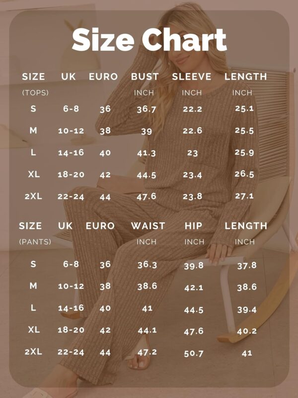 SotRong Ribbed Lounge Wear Sets for Women Uk Casual Two Piece Outfits Winter Autumn Warm Cozy Matching Pajamas Set Loose Baggy Leisure Suits Soft Homewear Sleepwear Nightwear S-2XL - Image 7