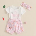 M9ppzzur7 My First Easter Outfit Baby Girls Letter Print Romper and Rabbit Tail Shorts + Headband Set Clothes - Image 2