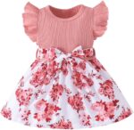 Baby Girl Dress Ruffle Short Sleeve with Floral Print for Infant Girl Summer Princess Dress