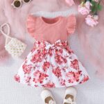Baby Girl Dress Ruffle Short Sleeve with Floral Print for Infant Girl Summer Princess Dress - Image 2