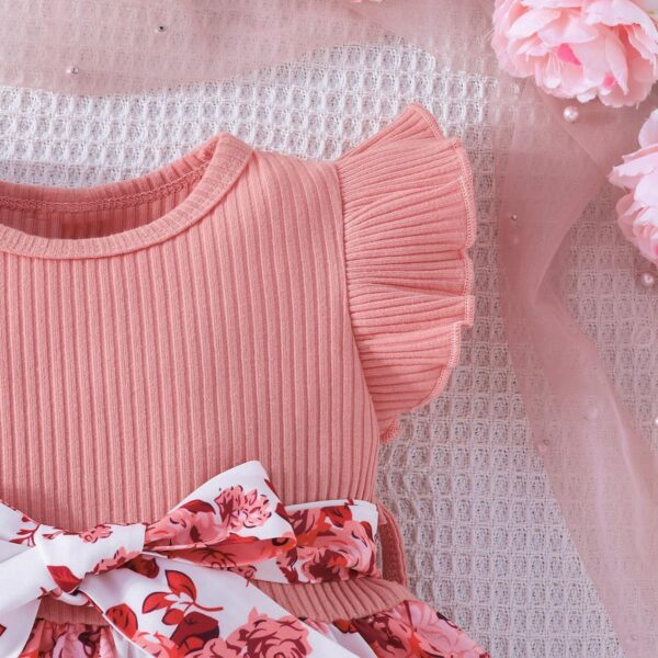 Baby Girl Dress Ruffle Short Sleeve with Floral Print for Infant Girl Summer Princess Dress - Image 4