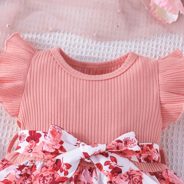 Baby Girl Dress Ruffle Short Sleeve with Floral Print for Infant Girl Summer Princess Dress - Image 5