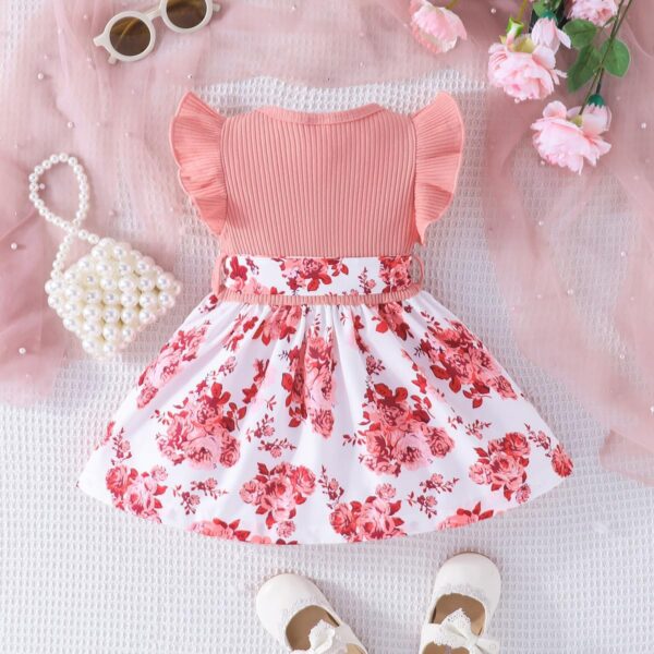 Baby Girl Dress Ruffle Short Sleeve with Floral Print for Infant Girl Summer Princess Dress - Image 7