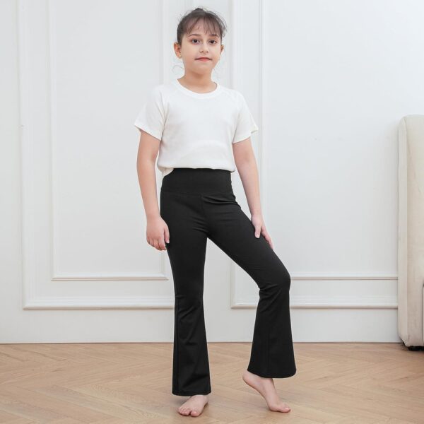 KAKU NANU Girls Flared Legging 2 Pcs,5-12 Years High Waisted Black Grey School Trousers Yoga Pants Sports Dance Joggers Leggings - Image 2
