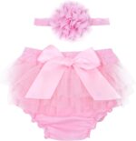 JEATHA Infant Baby Girls Casual Photo Shoot Birthday Outfit Ruffled Tulle Bloomer Diaper Cover with Headband Set