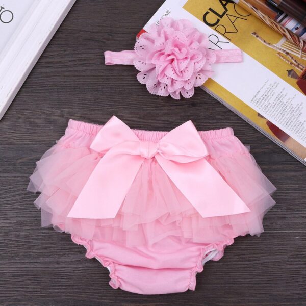 JEATHA Infant Baby Girls Casual Photo Shoot Birthday Outfit Ruffled Tulle Bloomer Diaper Cover with Headband Set - Image 6