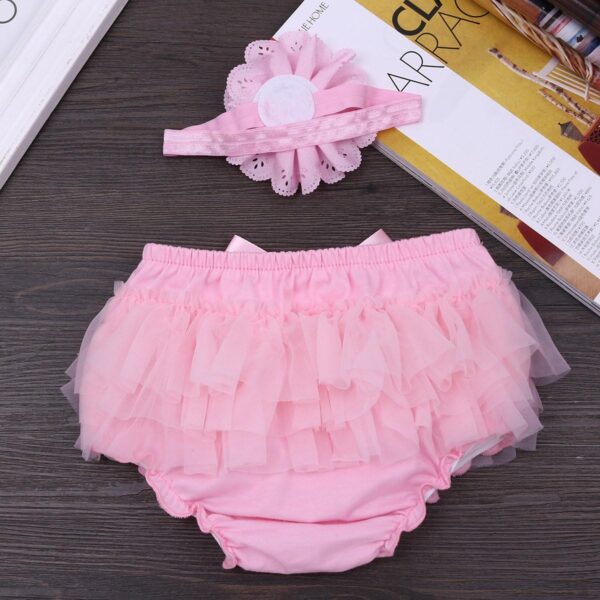 JEATHA Infant Baby Girls Casual Photo Shoot Birthday Outfit Ruffled Tulle Bloomer Diaper Cover with Headband Set - Image 7