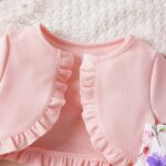 JiAmy Girls Dress and Cardigan Set Toddler Long Sleeve Knitted Coat Sleeveless Floral Print Dresses with Bow 2 Piece Outfits Clothes for Girl 12 Months-7 Years - Image 4