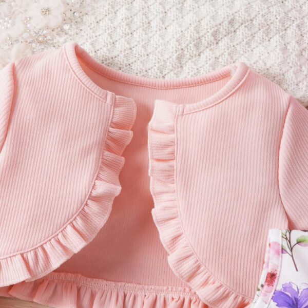 JiAmy Girls Dress and Cardigan Set Toddler Long Sleeve Knitted Coat Sleeveless Floral Print Dresses with Bow 2 Piece Outfits Clothes for Girl 12 Months-7 Years - Image 4