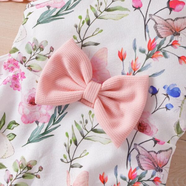 JiAmy Girls Dress and Cardigan Set Toddler Long Sleeve Knitted Coat Sleeveless Floral Print Dresses with Bow 2 Piece Outfits Clothes for Girl 12 Months-7 Years - Image 5