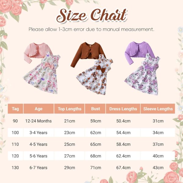 JiAmy Girls Dress and Cardigan Set Toddler Long Sleeve Knitted Coat Sleeveless Floral Print Dresses with Bow 2 Piece Outfits Clothes for Girl 12 Months-7 Years - Image 6