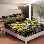 Loussiesd Under Construction Bedding Set Boys Cute Vehicles Bed Sheet Set Kids Cartoon Machinery Cars Fitted Sheet & Pillow Sham Set Child Nursery Bulldozer Crane Bed Cover No Flat Sheet Single Size - Image 2