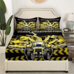 Loussiesd Under Construction Bedding Set Boys Cute Vehicles Bed Sheet Set Kids Cartoon Machinery Cars Fitted Sheet & Pillow Sham Set Child Nursery Bulldozer Crane Bed Cover No Flat Sheet Single Size - Image 3